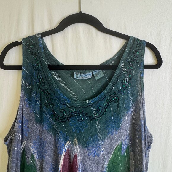 Just Cruising Boho Dress Free Size 1X-3X Green with Sequence & Metallic Thread - Picture 3 of 11